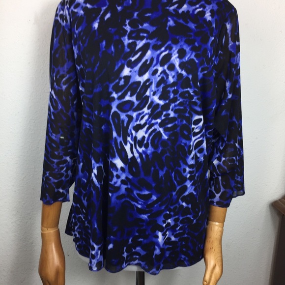 Alia Women Lined Blue Leopard Print Top Sz 2x D - Picture 1 of 7